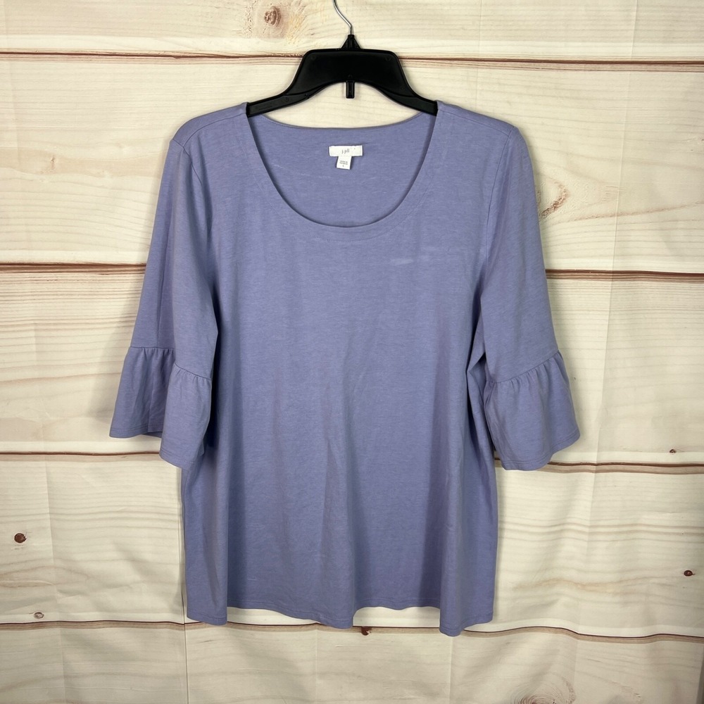 J‎ Jill Top Womens Large Purple Flare Sleeve T-Shirt Round Neck Solid Soft Knit
